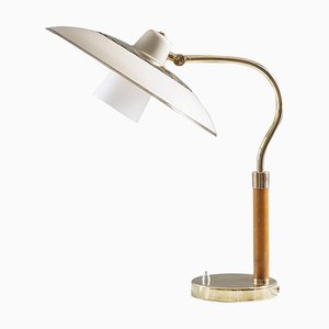 Lampe de Bureau Mid-Century en Laiton, Verre et Bois de Boréns, Suède