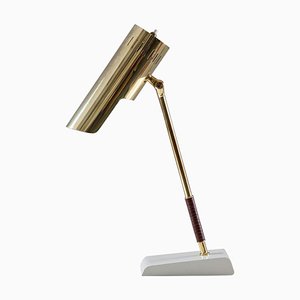 Lampe de Bureau Mid-Century en Cuir et Laiton de Boréns, Suède