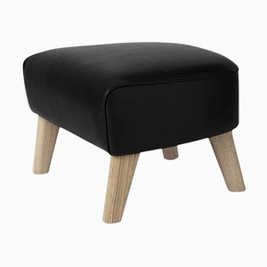 Black Leather and Natural Oak My Own Chair Footstool from by Lassen