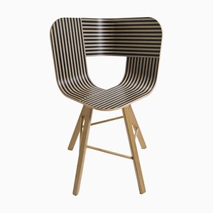 Elfenbeinfarbener und schwarzer Tria Holz Stuhl mit 4 Beinen und gestreiftem Sitz von Colé Italia