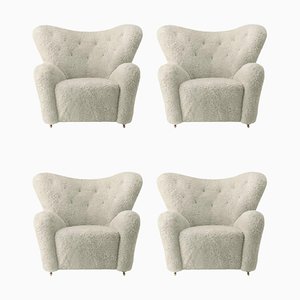 Green Tea Sheepskin the Tired Man Lounge Chair from by Lassen, Set of 4