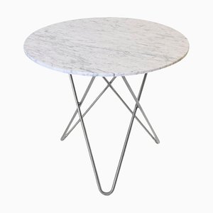 White Carrara Marble and Steel Dining O Table by Ox Denmarq
