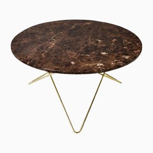 Brown Emperador Marble and Brass O Table by Ox Denmarq
