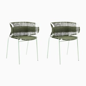 Olive Cielo Stacking Chair with Armrest by Sebastian Herkner, Set of 2