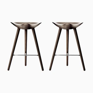 Brown Oak and Stainless Steel Counter Stools from by Lassen, Set of 2