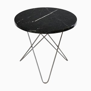Mini O Tisch aus schwarzem Marquina Marmor und Stahl von Ox Denmarq