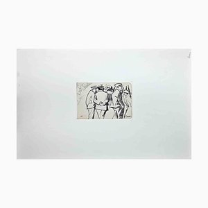 Bernard Bécan, A La Guerre, Original China Ink Drawing, Mid-20th-Century