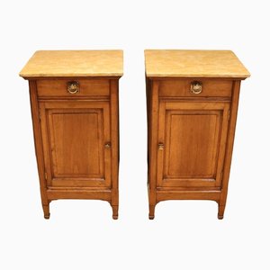 French Bedside Cabinets in Walnut with Marble Top, Set of 2