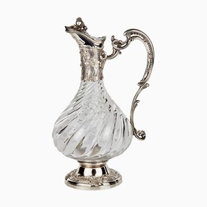 French Wine Jug in Glass & Silver