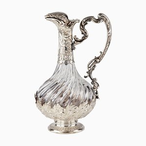 French Wine Jug in Glass & Silver, Late 19th Century