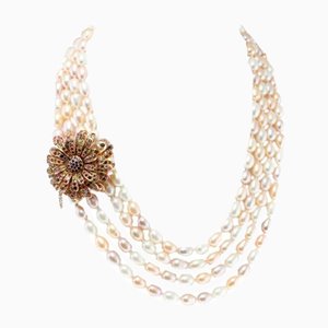 Viersträngige Perlen Halskette mit Turmalin und Iolith