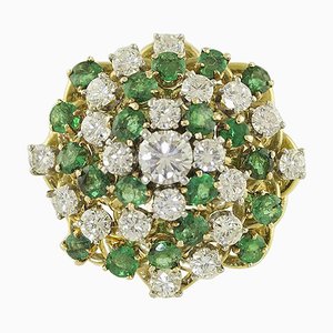 Gold Cluster Ring with Emeralds and White Diamonds