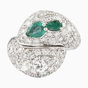 Crossover Ring with Diamond Emerald