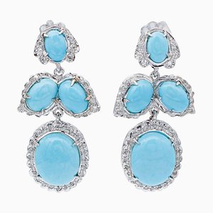 Platinum Dangle Earrings with Turquoise and Diamonds