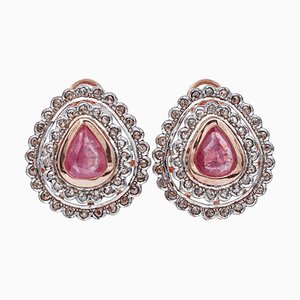 Earrings in Rose Gold and Silver with Rubies and Diamonds