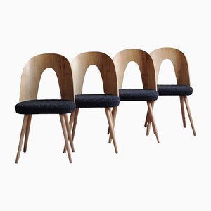 Midcentury Dining Chairs in Black Boucle by Antonin Šuman, Set of 4