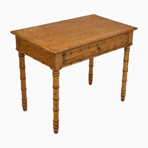 Antique French Writing Side Table in Faux Bamboo and Birds Eye Maple with Single Drawer