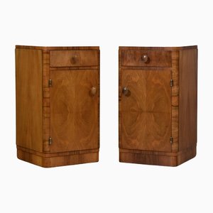 Art Deco French Bedside Cabinets in Walnut, 1930s, Set of 2