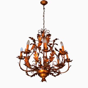 Large Mid-Century Gilt Tole Chandelier by Hans Kögl, 1960s or 1970s