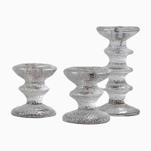 Portacandele vintage in vetro di Timo Sarpaneva per Iittala, anni '60, set di 3