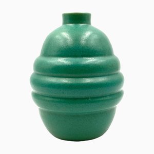 Vase Art Déco en Faïence Turquoise, France, 1940s