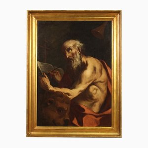 Antique Saint Jerome, 17th-Century, Oil on Canvas, Framed