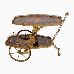 Vintage Italian Drinks Trolley in Brass and Marquetry