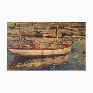 Impressionist Oil of Boats, 1957, Oil on Board