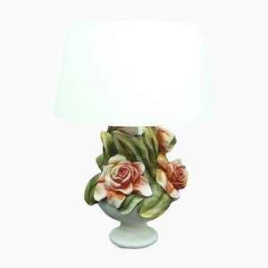 Lampada da tavolo Regency floreale in ceramica, anni '70