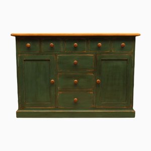 Large Green Painted Pine Kitchen Sideboard Unit With Drawers