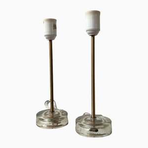 Mid-Century Swedish Table Lamps in Brass and Glass, Set of 2