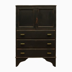 Antique Black Painted Tall Boy Cabinet
