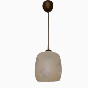 Ceiling Light in Beige Glass & Gold-Colored Plastic, 1980s
