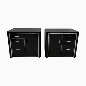 Art Deco Nightstands in Black Lacquer and Metal, France, 1940s, Set of 2