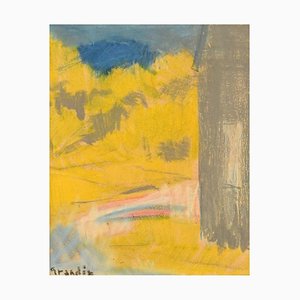 Svän Grandin, paisaje modernista, suecia, óleo sobre tablero, enmarcado