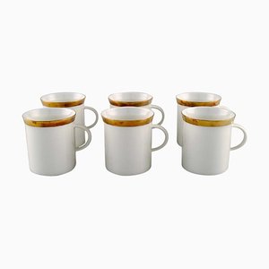 Tasses à Café Mid-Century en Porcelaine avec Bordure Dorée, Set de 6