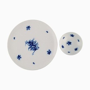 Romanze Blue Flower Bowl and Large Dish by Bjørn Wiinblad for Rosenthal, 1960s, Set of 2