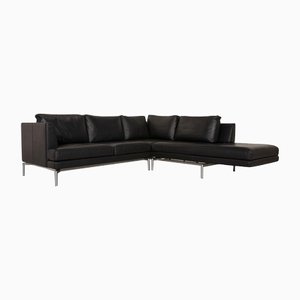 Dark Blue Leather Good Time Corner Sofa with Function from Walter Knoll / Wilhelm Knoll