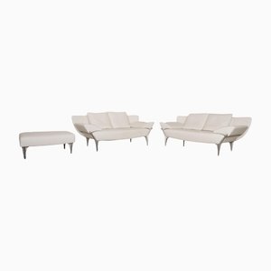 Weißes 1600 Leder Sofa Set mit Funktion und Hocker von Rolf Benz, 3er Set