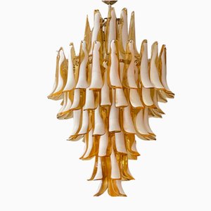 Lampadario in vetro di Murano color ambra in stile Mazzega