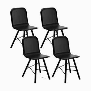 Black Leather Tria Simple Chair Upholstered by Colé Italia, Set of 4