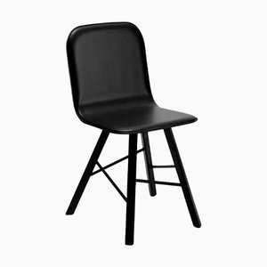Schwarzer Tria Simple Stuhl aus Leder & Eichenholz von Colé Italia