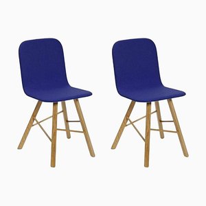 Upholstered in Blue Felter Oak Tria Simple Chair by Colé Italia, Set of 2