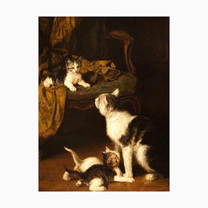 Louis Eugène Lambert, Cats, Original Painting, Late 19th-Century