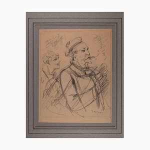 Alfred Grevin, Self-Portrait, Original Drawing, Late 19th-Century