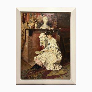 Ernest Jean Joseph Godfrinon, Elegante Frau im Wohnzimmer, 1898, Öl auf Leinwand