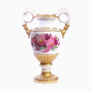Grand Vase en Porcelaine Rouge avec Chrysanthèmes de Meissen