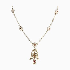 Gold Bourbon Style Necklace with Ruby and Pearl