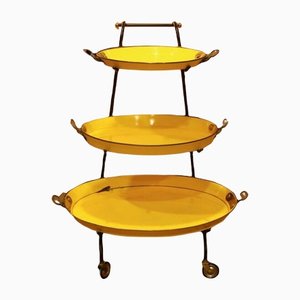Vintage Yellow Metal Tray Serving Trolley, 1950s