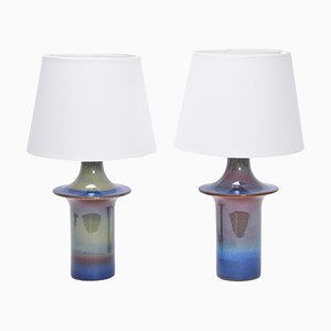 Tall Mid-Century Modern Danish Blue Table Lamps from Soholm, Set of 2